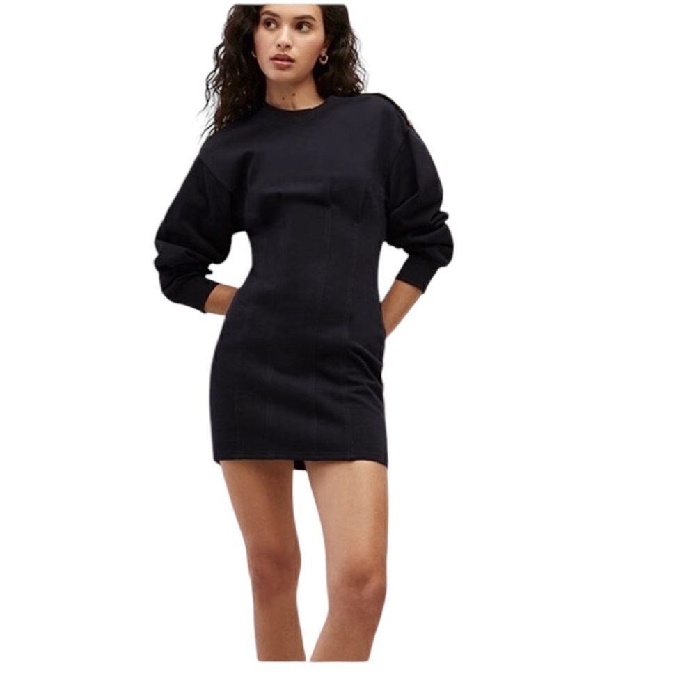 Veronica Beard Women Dakasha Gold Button Cotton Mini Dress Navy L